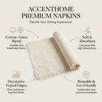 Accent Home Natural Linen Cloth Napkins, Set of 12, 18x18 Inches