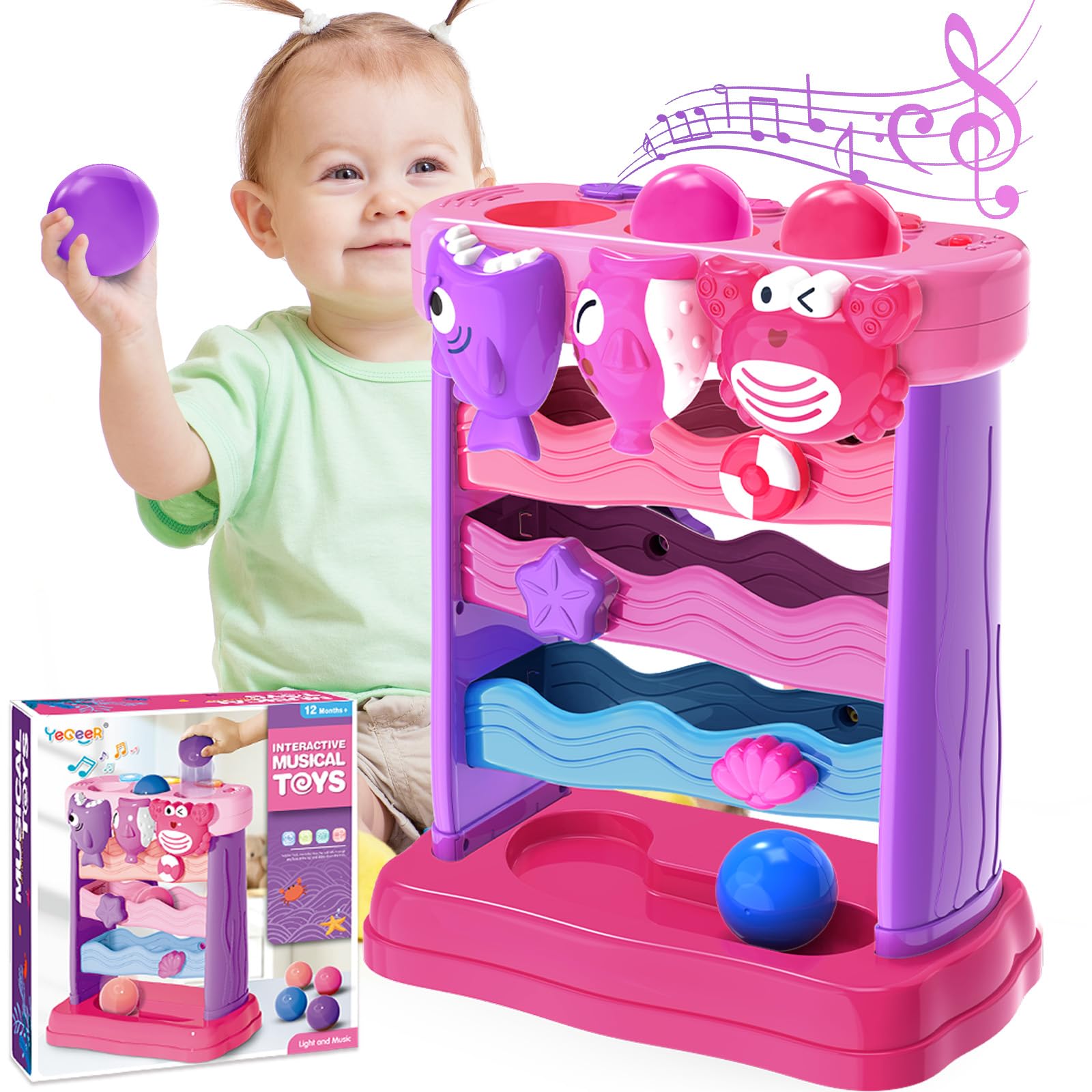 Toys for 1 2 3 Years Old, Interactive Feeding Toy with Music, Montessori Toys for Boy Girl, Musical Cause and Effect Game for 12+ Months, Christmas Birthday Gifts for Baby Toddlers Age 1-3