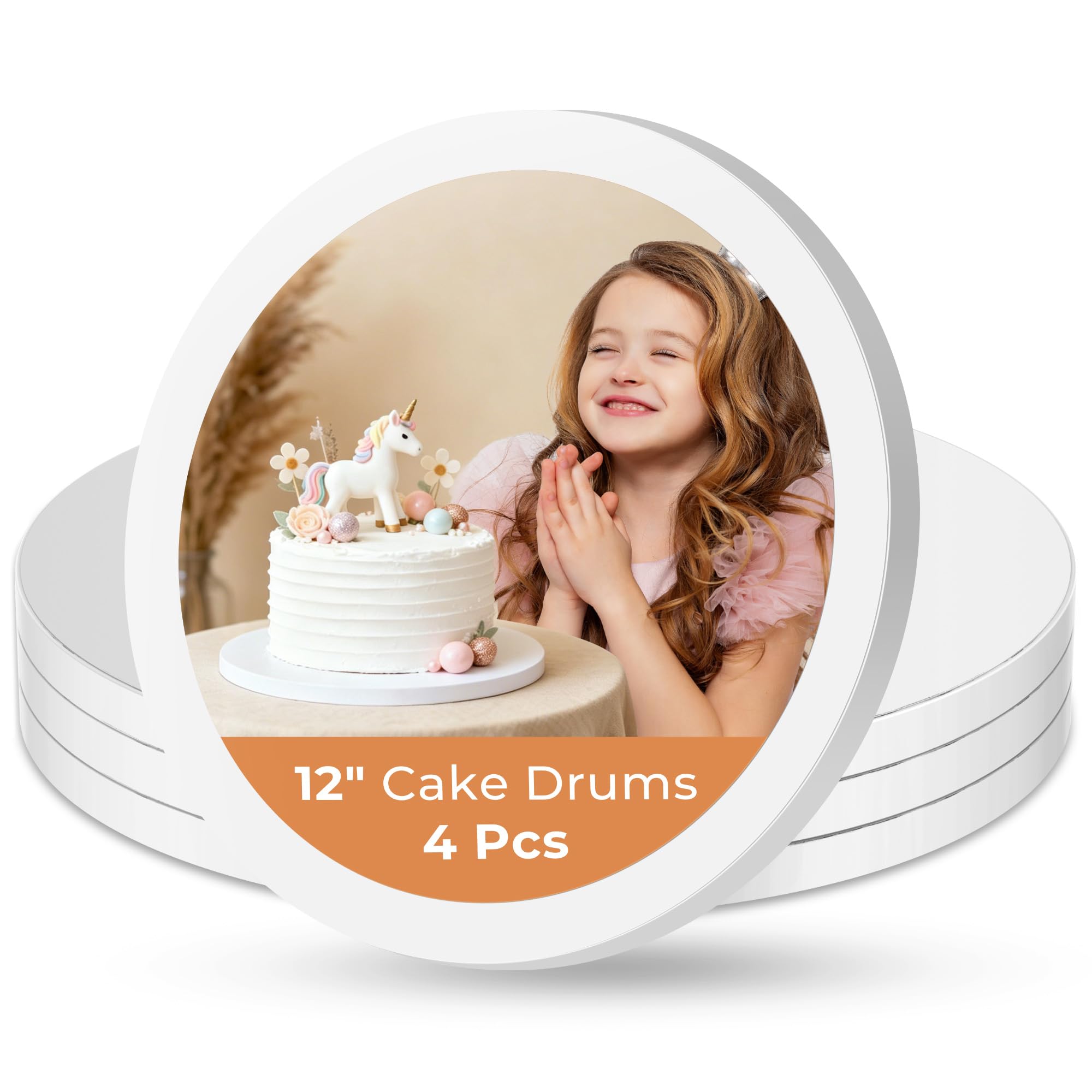 Kootek Cake Drums Boards 12 Inch, 4 Pack Sturdy 1/2" Round Cake Base
