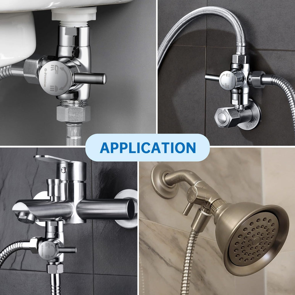 G-Promise Solid Metal Shower Arm Diverter for Hand Held Showerhead and Fixed Spray Head, G 1/2 3-Way Bathroom Universal Diverter System Replacement Part (Matte Black)