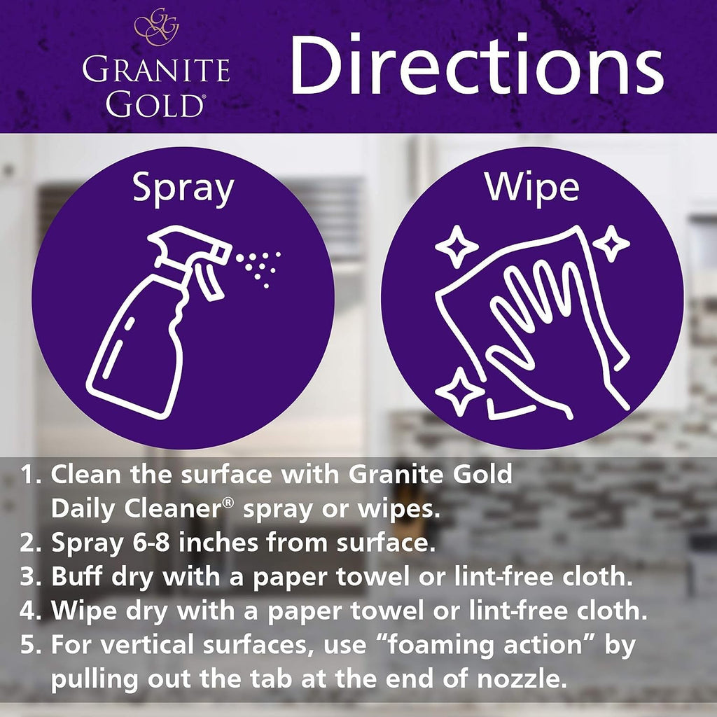 Granite Gold Polish Spray, Streak-Free Shine for Granite, Quartz, Marble, Travertine, Natural Stone Countertops, 64 Fluid Ounces and 24 Fluid Ounces