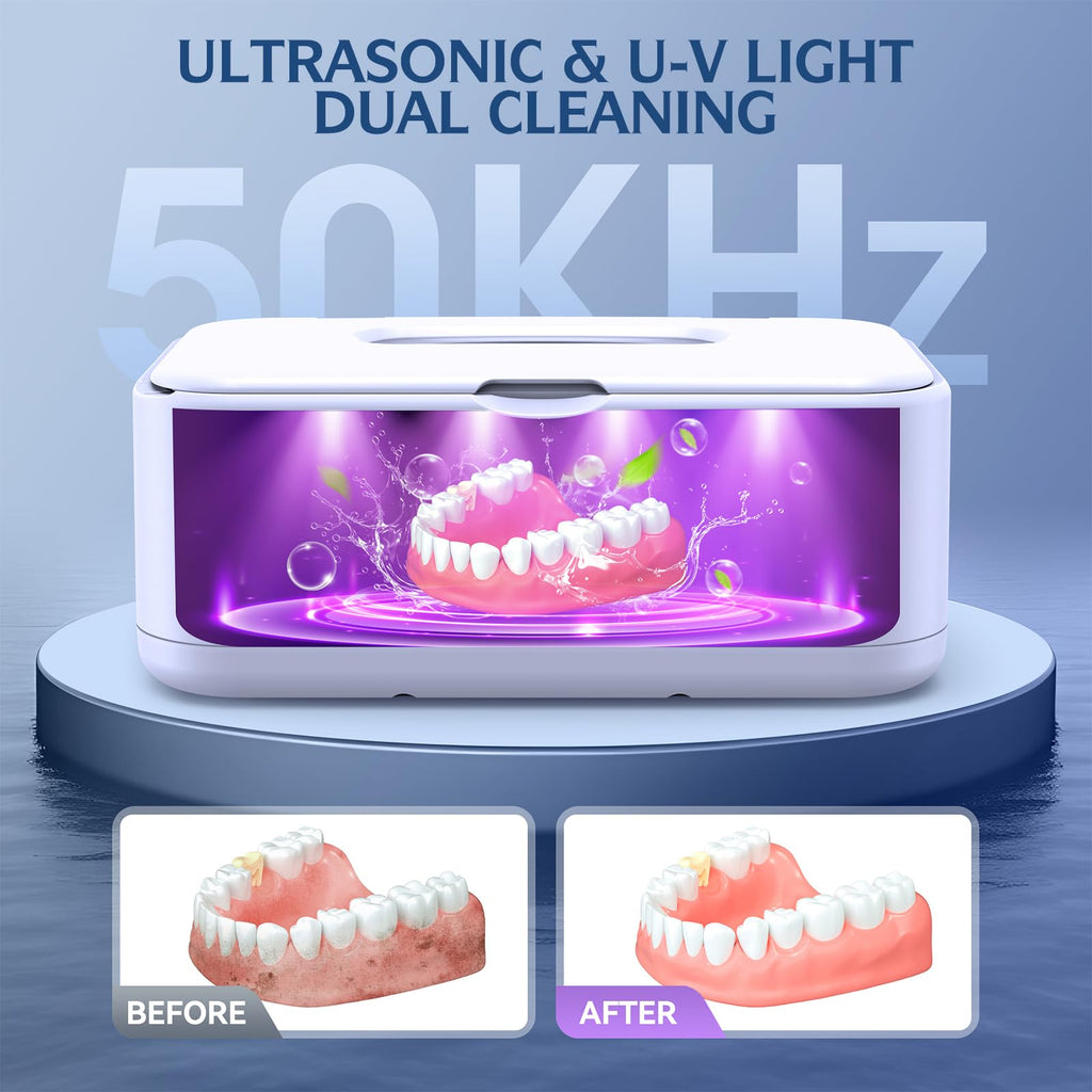 Ultrasonic Jewelry Cleaner, 50Khz Jewelry Cleaner Ultrasonic Machine for Jewelry, Eyeglasses, Rings, Watch Strap, Dentures, 24oz - 304 Stainless Steel Tank, Digital Timer