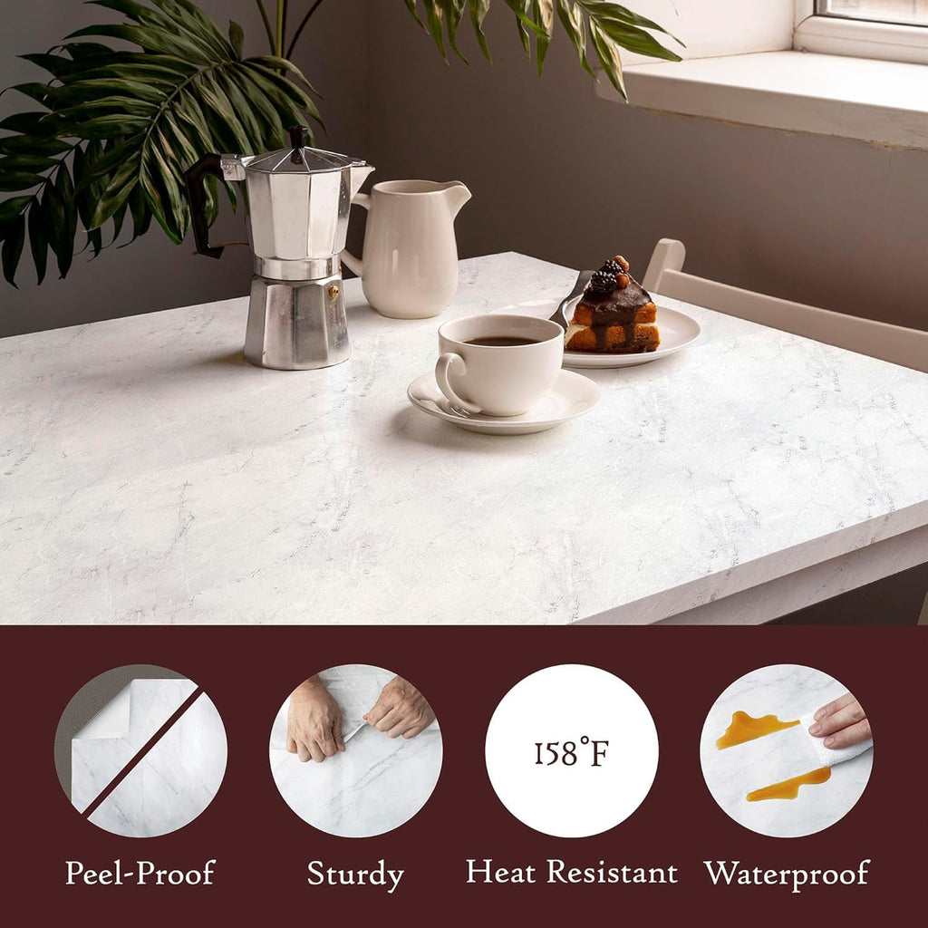 Very Berry Sticker Marble Contact Paper (White, 24" x 78", 1 Pack) Premium Peel and Stick Wallpaper for Countertop, Bathroom Vanities & Cabinets, Renter Friendly, Waterproof Vinyl