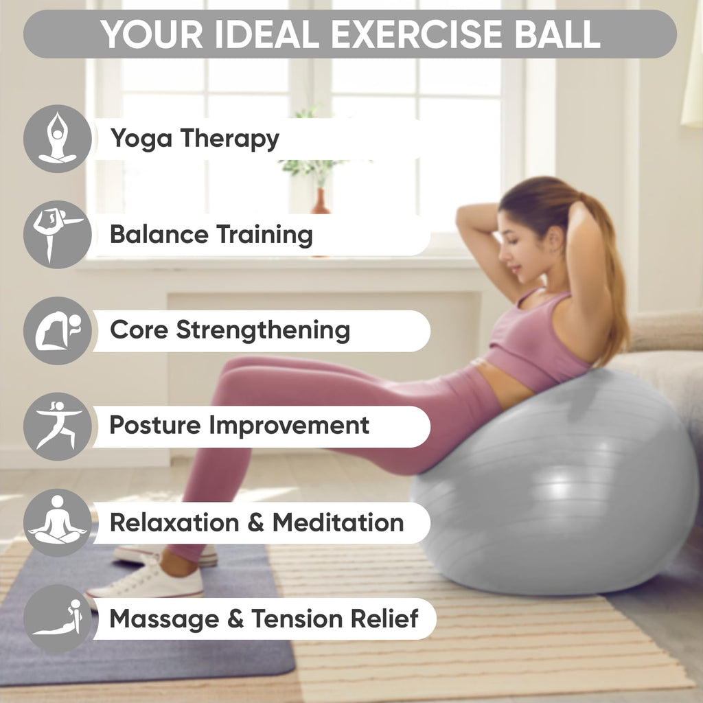 APEXUP Yoga Ball Exercise Ball, Anti Slip Stability Ball Chair, Heavy Duty Large Gym Ball for Fitness, Balance, Core Workout and Physical Therapy (S (15"~18") 45cm, Silver)