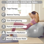APEXUP Yoga Ball Exercise Ball, Anti Slip Stability Ball Chair, Heavy Duty Large Gym Ball for Fitness, Balance, Core Workout and Physical Therapy (S (15"~18") 45cm, Silver)