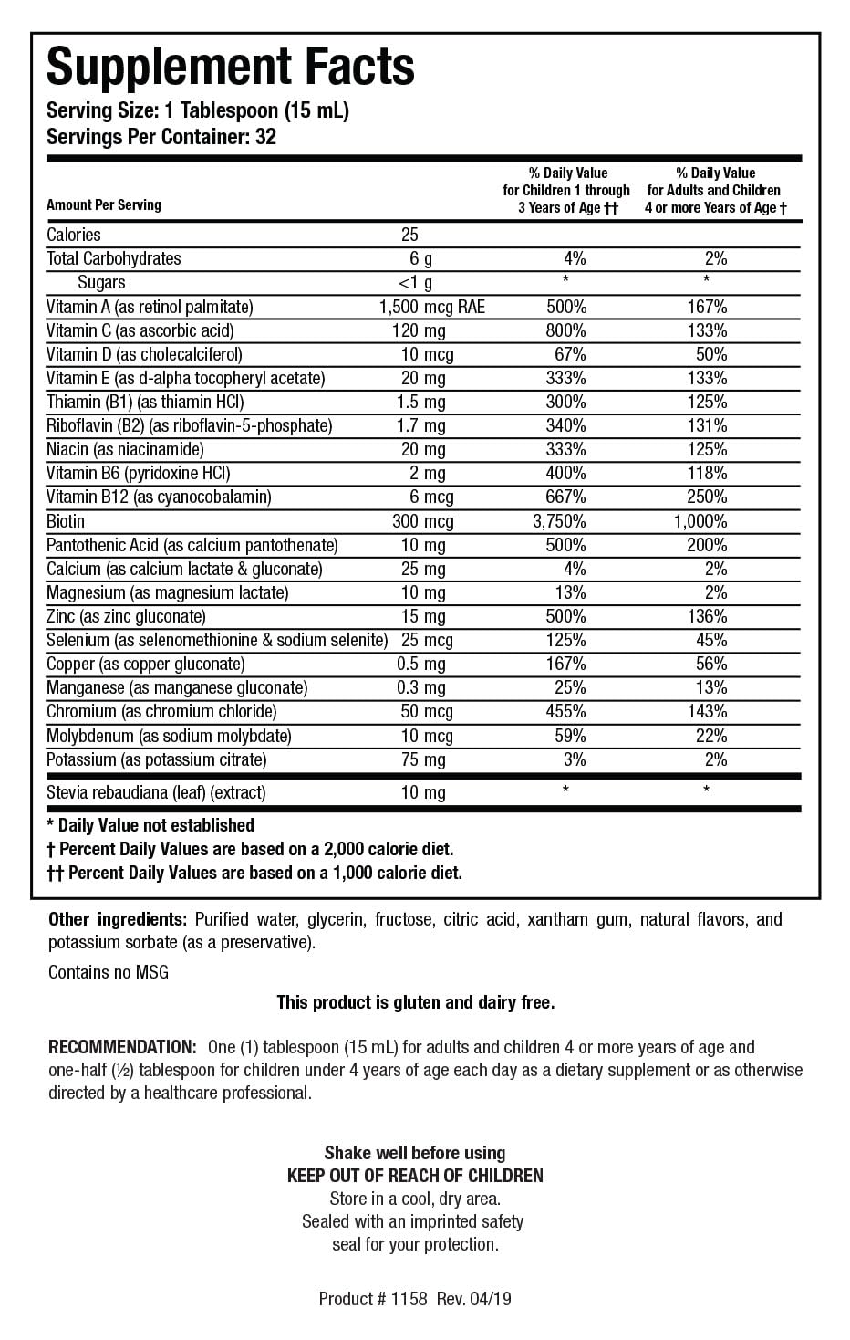BIOTICS RESEARCH Aqueous Multi Plus Liquid Multi Vitamin and Mineral, Full Spectrum Vitamin and Mineral Formula, 16 Fluid Ounces