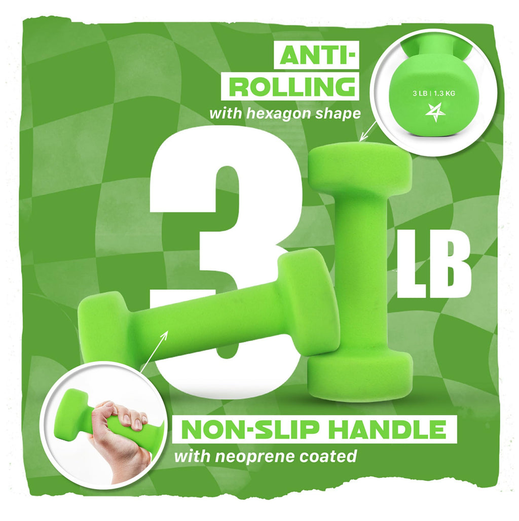 Yes4All 3 lbs Dumbbells Neoprene with Non Slip Grip ��� Great for Total Body Workout ��� Total Weight: 6 lbs (Set of 2)