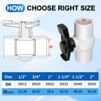 Boltigen 2Pack 1-1/2 inch Slip PVC Ball Valves, 1.5'' SCH40 PVC Water Shut Off Valve with Double Socket Full Flow Port, ''T'' Handle Plastic Control Valve, for Pool, Irrigation, Sewage Water Pipe