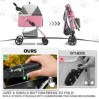 MoNiBloom 3 in 1 Foldable Pet Stroller for Small & Medium Dogs, Detachable Carrier, Car Seat, Push Button Entry, 4-Wheel Jogger for Pets up to 33 lbs, Pink