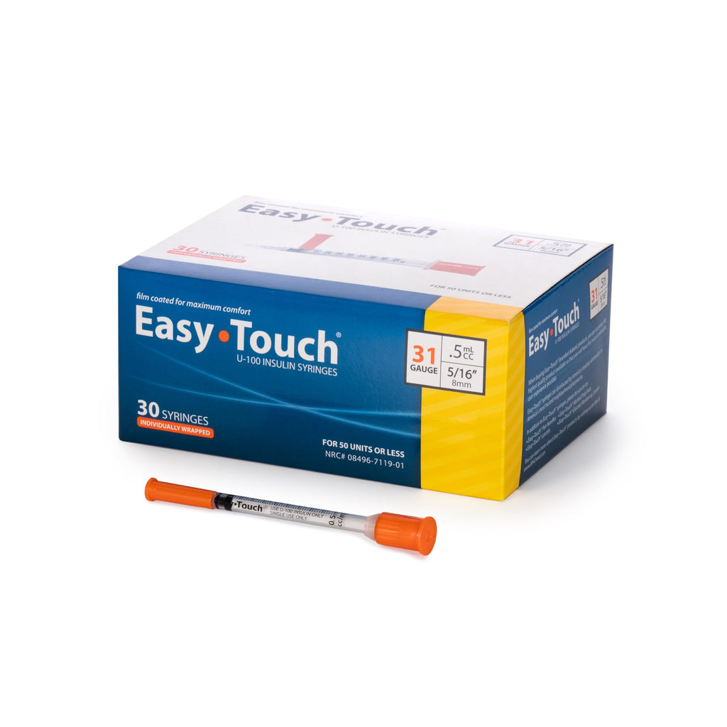 EasyTouch IW U-100 Insulin Syringes (31G 0.5cc 5/16") - 30 ct.