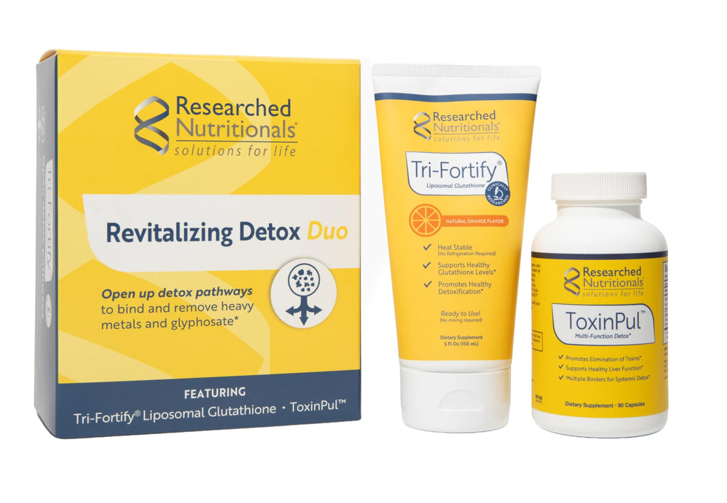 Researched Nutritionals Revitalized Detox Duo - for Immune Support, Liver Health or A Full Body Detox Cleanse - Tri-Fortify Orange Liposomal Glutathione (450mg) Liquid & ToxinPul (2 Piece Set)