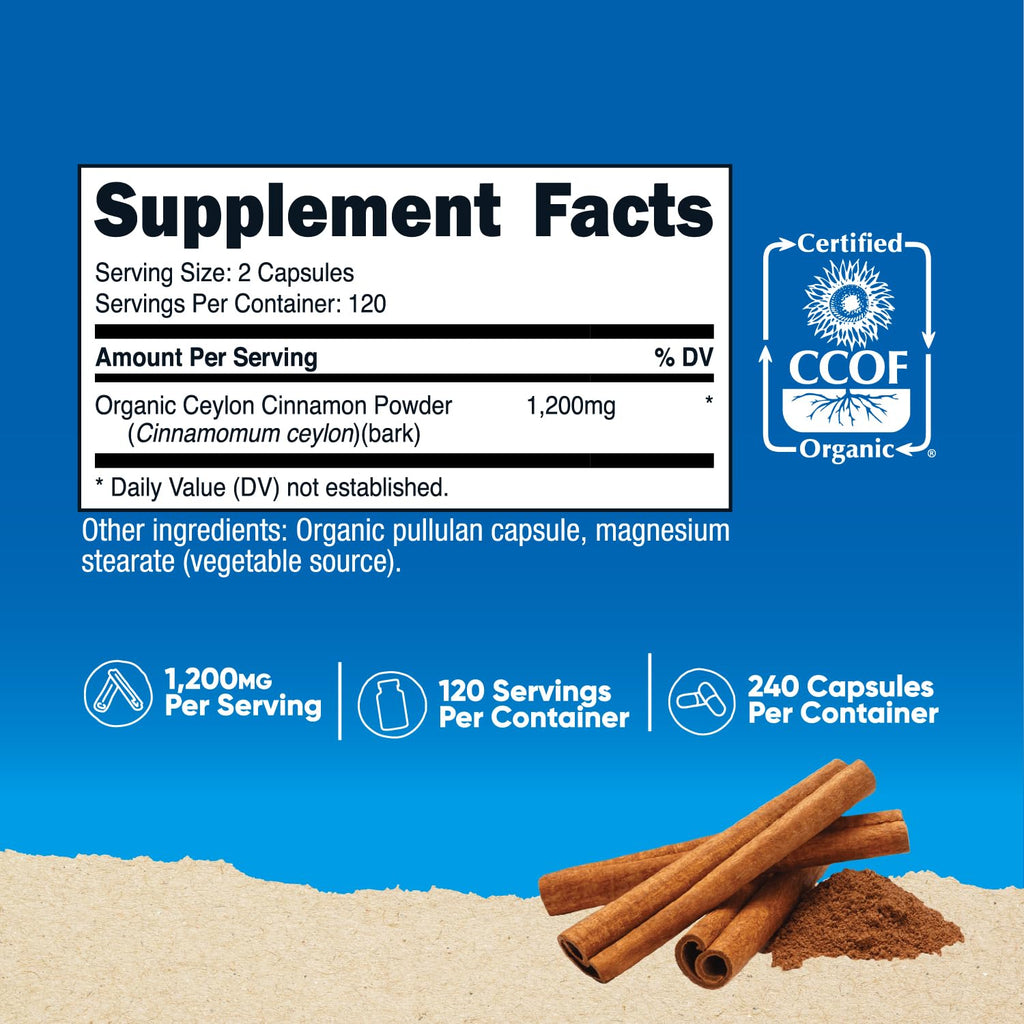 Nutricost Ceylon Cinnamon Capsules (240 Capsules) 1200mg per Serving - Gluten-Free