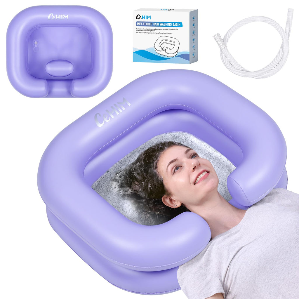 Cehim Inflatable Shampoo Basin - Portable Shampoo Bowl, Hair Washing Basin for Bedridden, Disabled,Injured, Hair Wash Tub for Dreadlocks and at Home Sink Washing (Light purple)