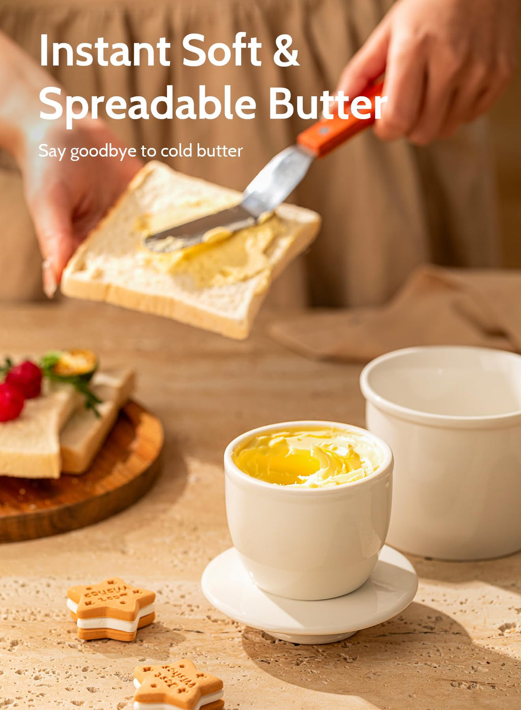 Sweese French Butter Dish - Butter Crock for Counter with Water Line for Fresh Spreadable Butter - French Butter Keeper with Lid - Housewarming Gift For The One Who Has It All - White