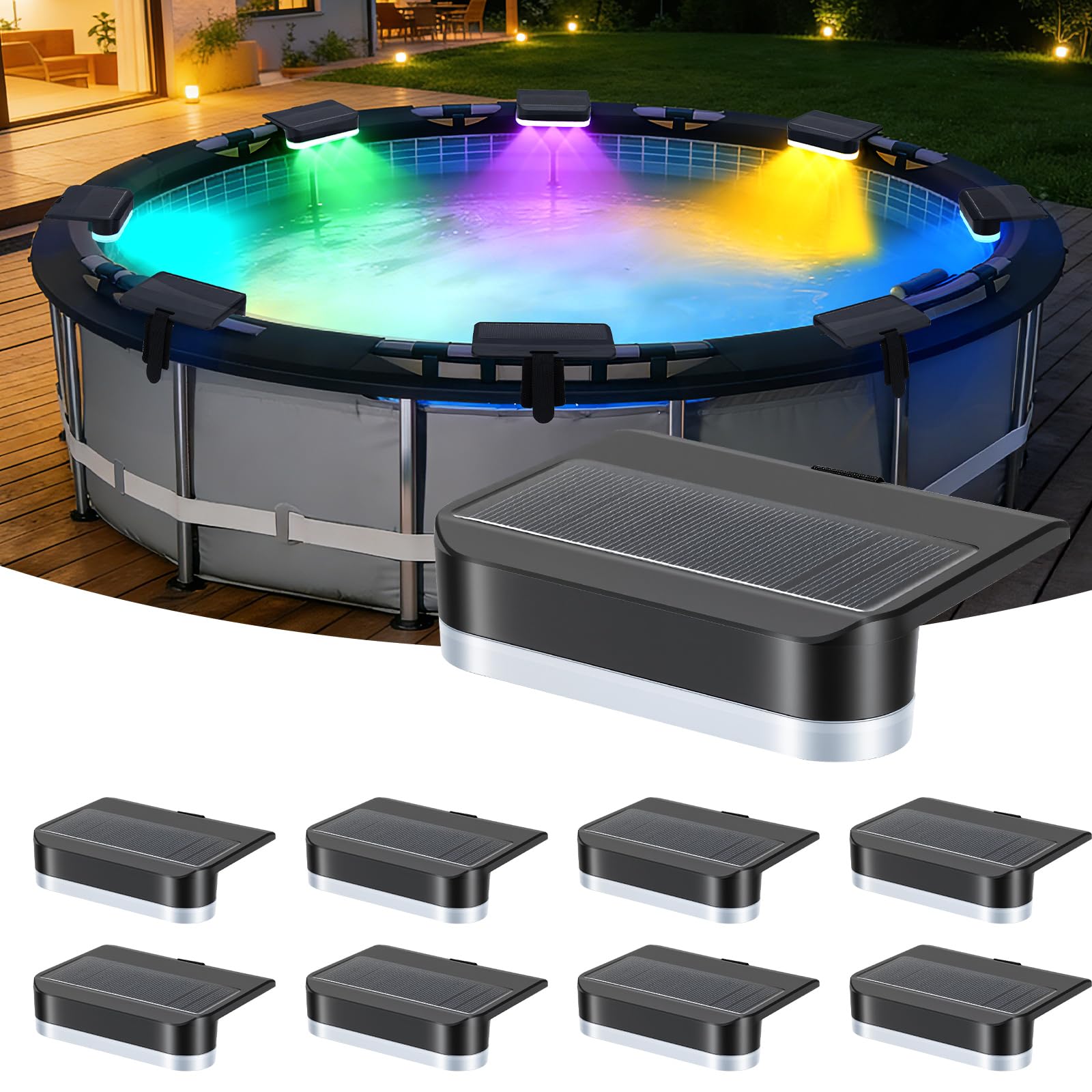 8Packs Solar Pool Lights for Above Ground & In-Ground Pools, 11 Lighting Modes, RGB Outdoor Waterproof Swimming Pools Night Light