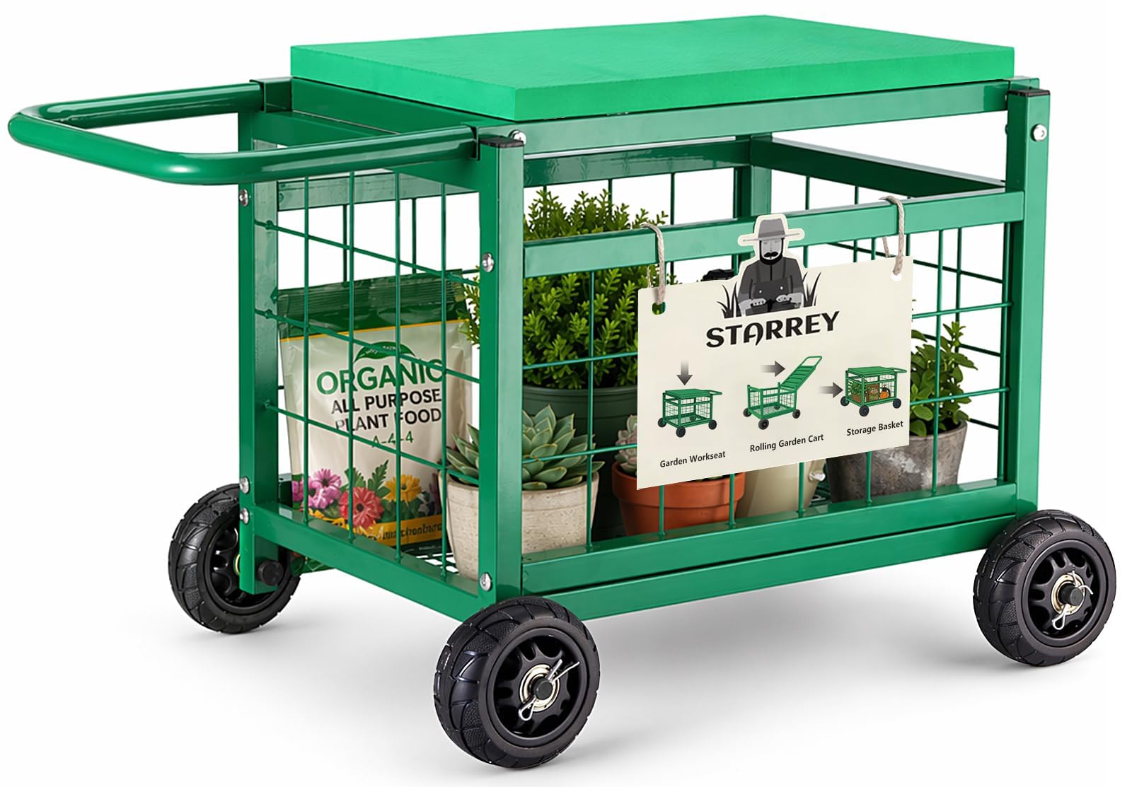 Garden Seat with Wheels, Rolling Garden Stool Heavy Duty Gardening Cart with Seat and 20 Quart Storage Space Use for Patio, Yard, and Outdoors