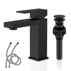 KENES Matte Black Single Handle Bathroom Sink Faucet, Stainless Steel Vanity Faucet for Bathroom Sink, with Pop Up Drain Stopper & Water Supply Hoses LJ-9031-2