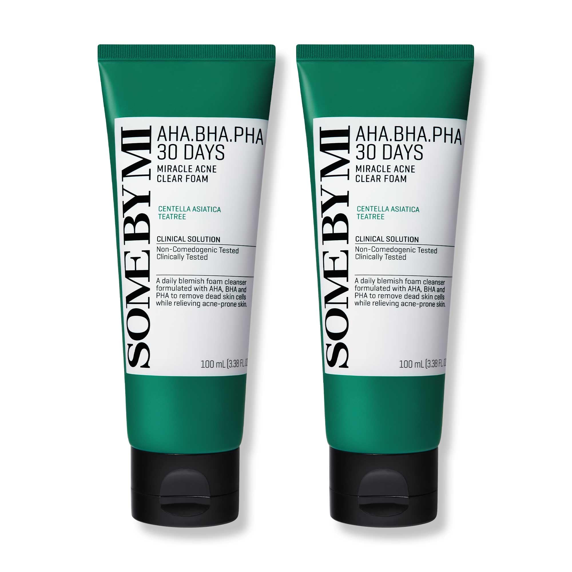 SOME BY MI AHA BHA PHA 30 Days Miracle Acne Clear Foam – Pack of 2 – Korean Acne Face Wash for Smooth & Clear Skin – Salicylic Acid Cleanser for Exfoliation & Sebum Control – Korean Skin Care