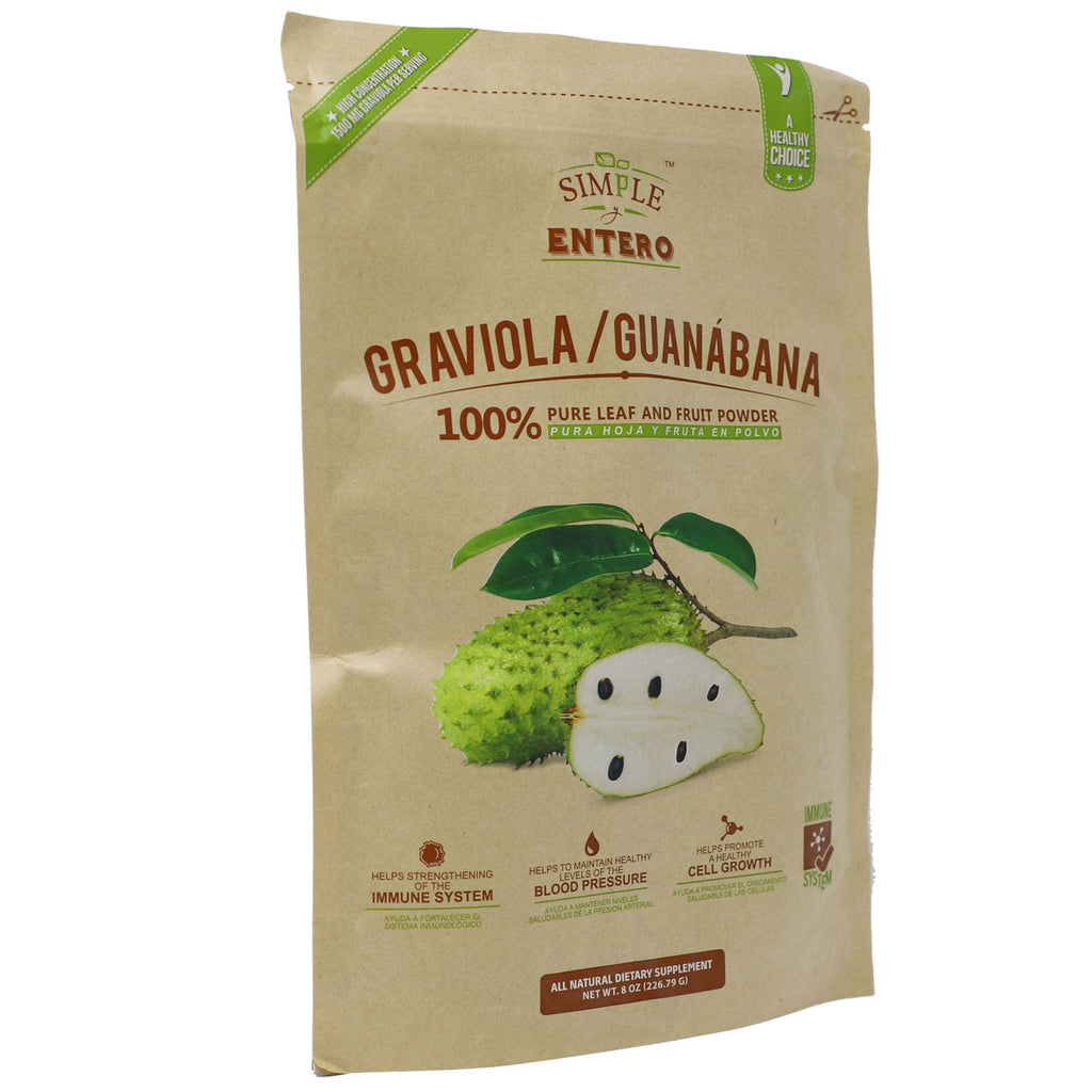 Simple y Entero Graviola/Guanabana, 100% Pure Leaf Powder, Helps You Boost Your Immune System, Vegan, 8 Oz, Bag (Pack of 2)
