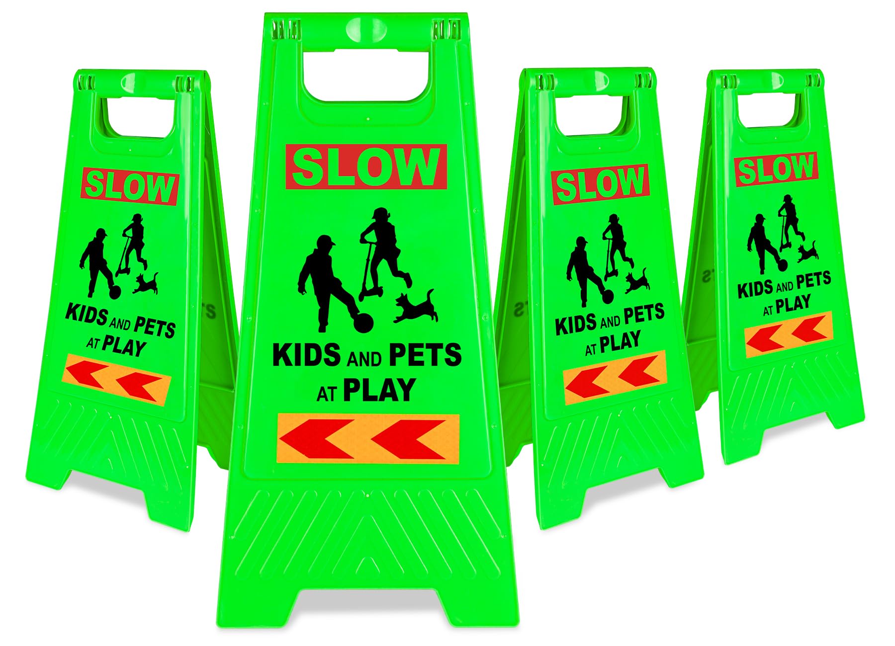 XPCARE 24 Inches Kids Playing Sign for Street, 4PACK Green Children at Play Safety Sign with Reflective Tapes,Caution Slow Down for Street,Kids and Pets at Play Warning Sign
