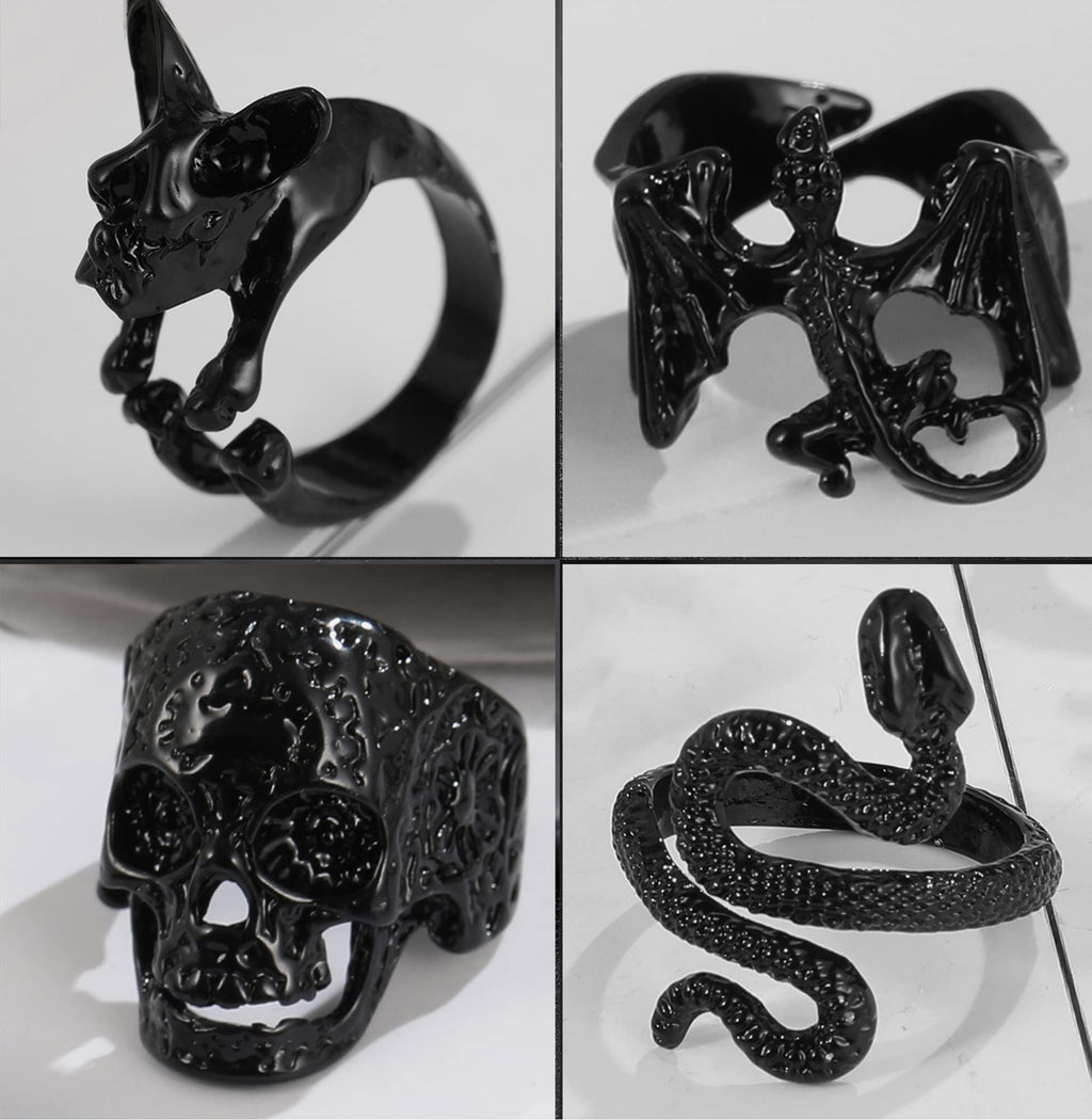Black Gothic Vintage Rings Set - 20-30 PCS Cool Punk Snake Claw Rings Set, Y2K Snake Claw Rings, Open Butterfly Star Stacking Ring Jewelry, Gift for Men Women (Black 2)