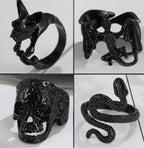 Black Gothic Vintage Rings Set - 20-30 PCS Cool Punk Snake Claw Rings Set, Y2K Snake Claw Rings, Open Butterfly Star Stacking Ring Jewelry, Gift for Men Women (Black 2)
