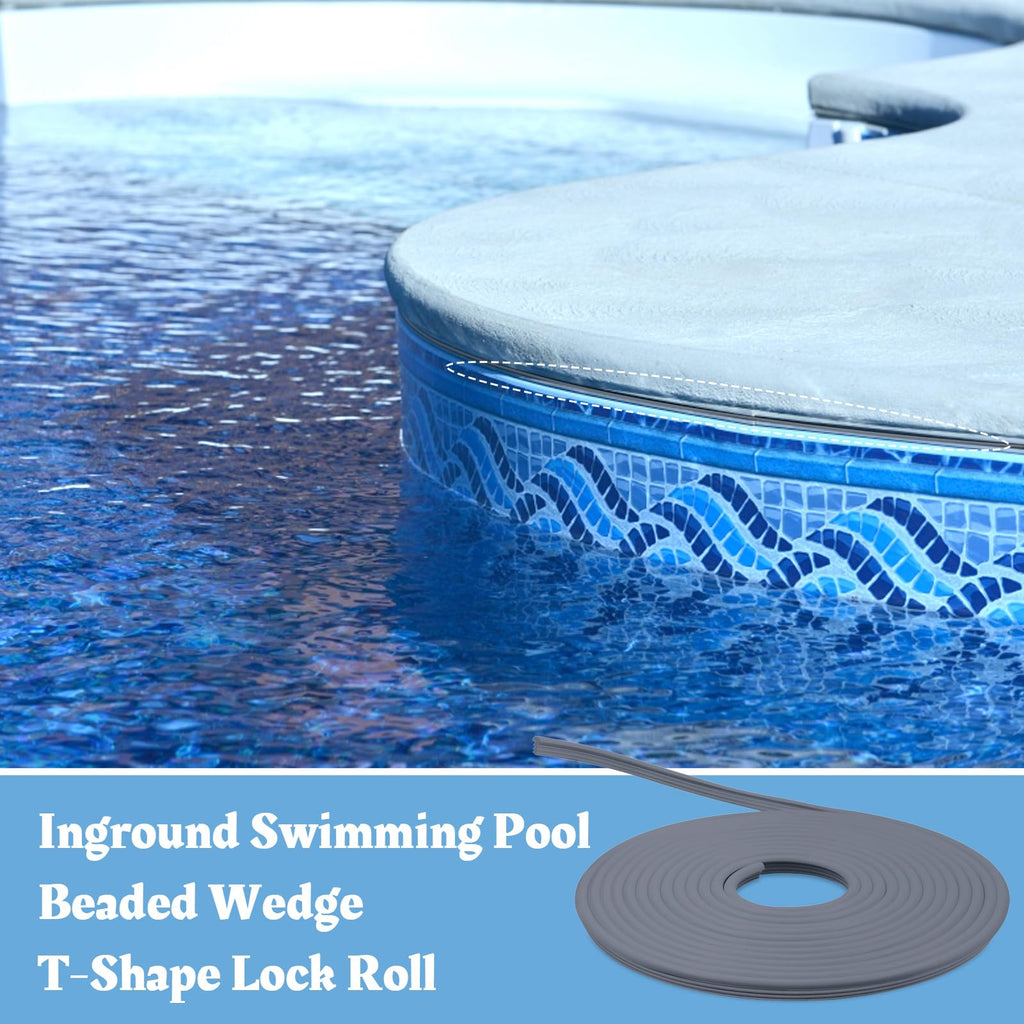 Earthtec 120ft Swimming Pool Beaded Liners 0.12in Pool Bead Lock Replacement Vinyl Beaded Liner for Above-Ground and In-Ground Swimming Pool - Gray