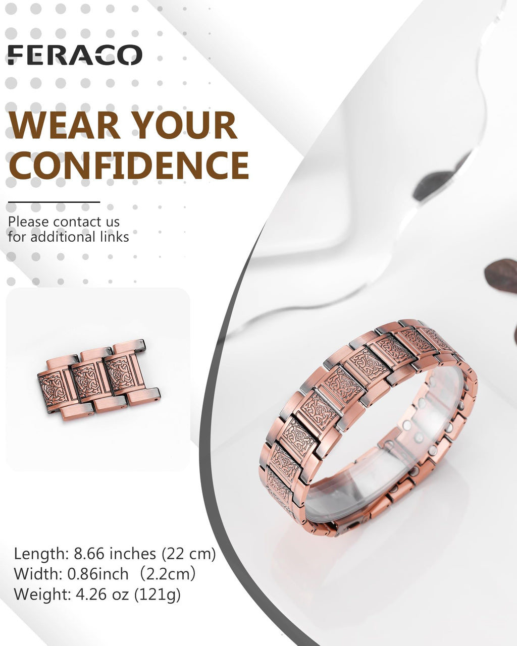 Feraco Copper Bracelet for Men Magnetic Therapy Bracelet Jewelry