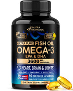Omega 3 Fish Oil 3600 mg - Omega 3 Supplement | EPA & DHA - Heavy Metals Free - Heart, Brain & Joint Support - Purified Fish Oil for Men & Women - Lemon Flavored - Made in USA, 90 Softgels