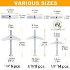 KURUI Heavy Duty Hollow Drywall Anchors for Sheetrock Ceiling, Toggle Bolts and Wing Nut Kit, 28Pcs Metal Dry Wall Anchors and Screws Assortment Set, Butterfly Anchor for Hanging 1/8, 3/16, 1/4
