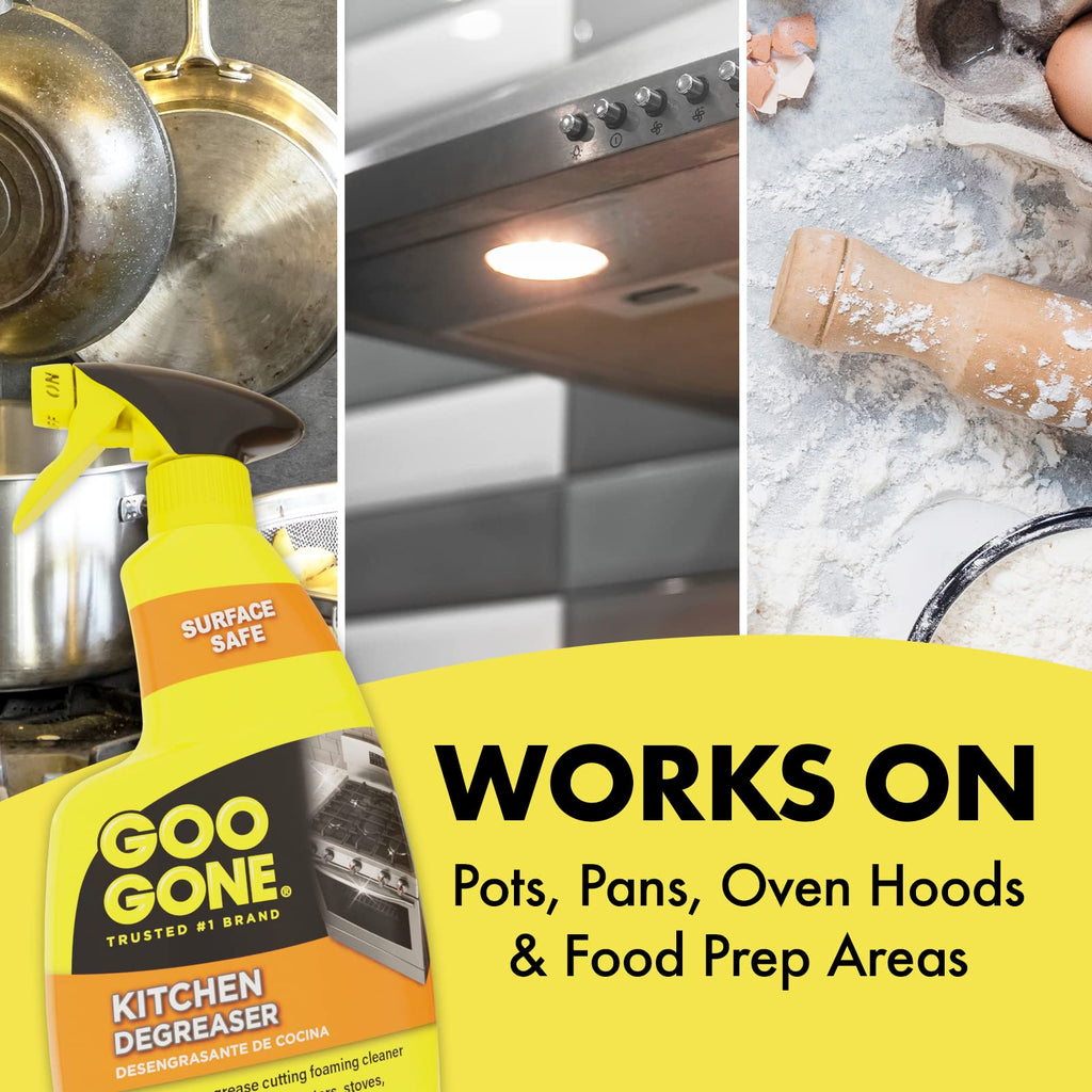 Goo Gone Foaming Kitchen Degreaser- Removes Baked-On Food, Grease, Splatter and Grime, 2 PACK 28 oz