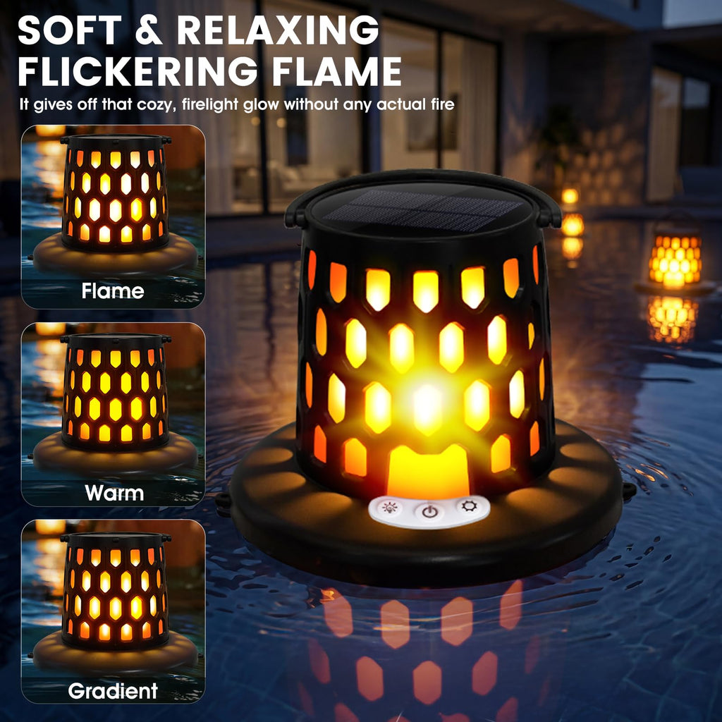 PoolBliss Solar Pool Lights,Flame Floating Pool Lights with Underwater Light,IP68 Waterproof Solar Powered Pool Lighting, 10 Light Modes Hangable Floating Light for Pool Party,Pond Outdoor Decor,2PCS