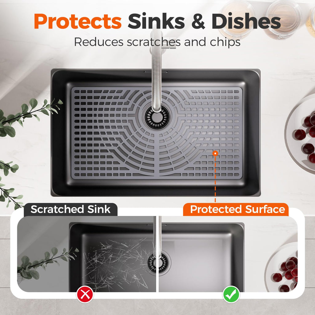 Snuggery Silicone Sink Protector for Kitchen Sink 28" x 15" – Flexible Sink Mat, Heat Resistant Grid, Non-Slip Rack, Easy to Clean Dishwasher Safe – Fits Farmhouse, Single & Double Bowl Sinks
