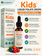 Folinic Acid Drops Kids 800 mcg + L-Methylfolate + B12 +P5P B6 Gentle Methylation Great Taste, Magnesium Glycinate, Vitamin D3 & C Folate Support for Brain,Focus, Mood & Cellular Health 5-MTHF Drops