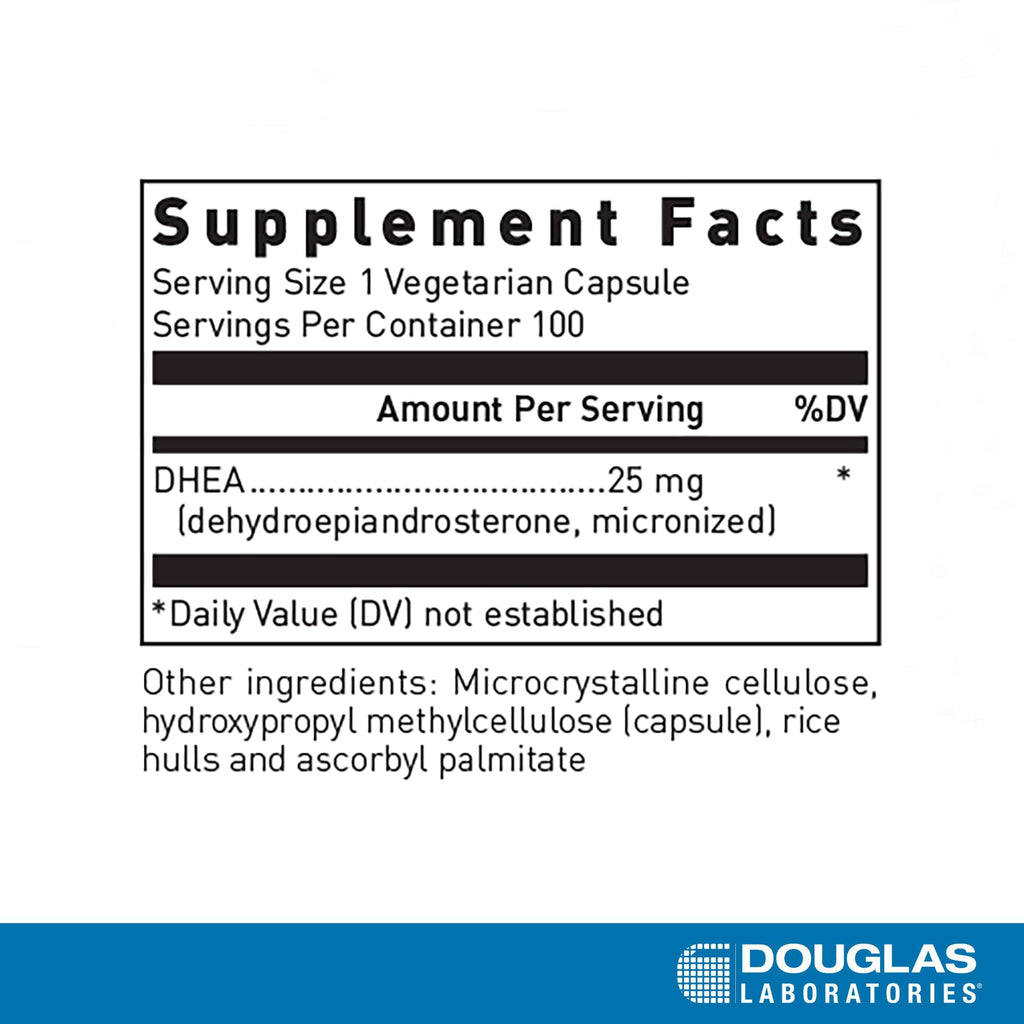 Douglas Laboratories DHEA 25 mg Capsules - Micronized - Supports Hormone Balance, Immunity, Brain, Bone Health & Metabolism* - Non-GMO - 100 Vegetarian Capsules