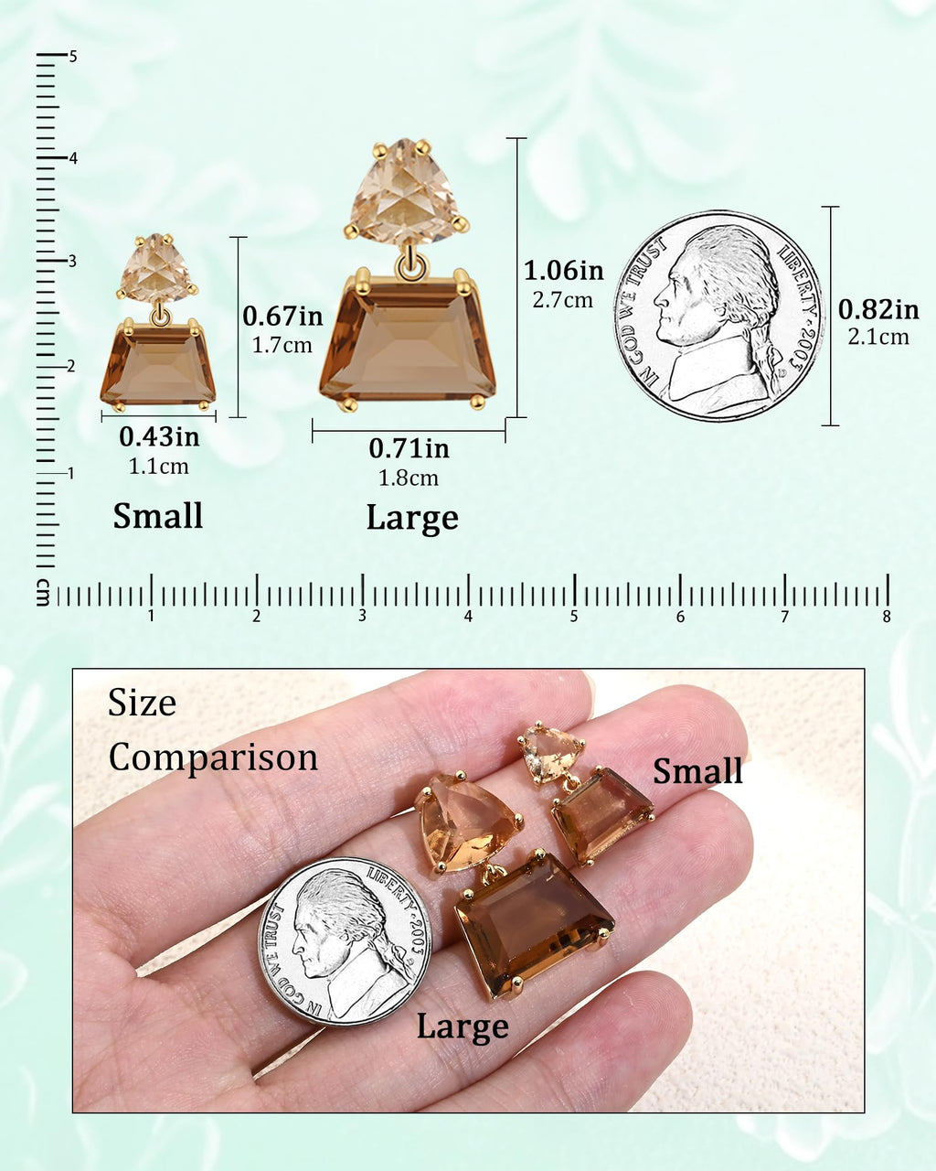 Elaximn Large Hypoallergenic Brown Crystal Dangle Earrings for Women