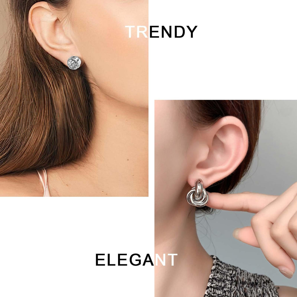 QJLE 6 Pairs Silver Dangle Earrings for Women Geometric Knot Statement Drop Earrings Lightweight Huggie Earrings Trendy Jewelry Gifts