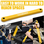 coobeast Offset Extension Wrench Impact Ready Socket Wrench Extender Tool with Versatile 1/4", 3/8", and 1/2" Square Drive Adapters, Universal Extensions Wrench for Small Place, Yellow