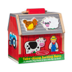 Melissa & Doug Wooden Take-Along Sorting Barn Toy with Flip-Up Roof and Handle, 10 Wooden Farm Play Pieces - Farm Toys, Shape Sorting And Stacking Learning Toys For Toddlers And Kids Ages 2+