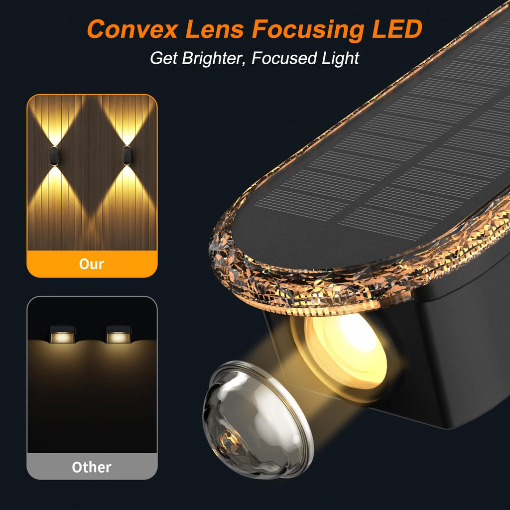 Ellasay Solar Fence Lights Outdoor: 6-Pack Solar Powered Wall Lights Up and Down Waterproof IP65-3 Color Brighter LED Focus Lens SolarLights Dusk to Dawn 12h for Patio/Backyard/Porch/Railing
