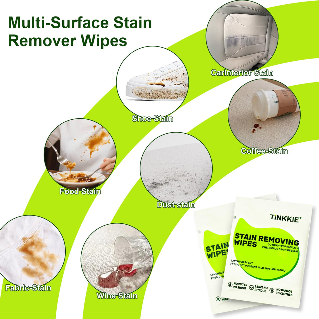 TiNKKiE 200 Pack Stain Remover Wipes for Clothes & Fabric – Instant Clothing Stain Remover for Shoes, Shirts & Jackets, Individually Wrapped Portable Wipes for Travel & On-the-Go Cleaning