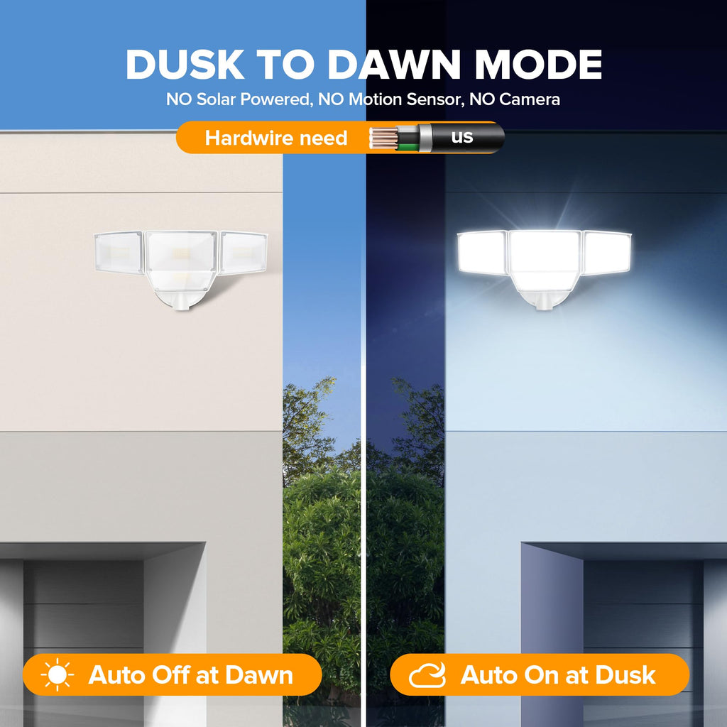 LUTEC 80W Dusk to Dawn Flood Lights Outdoor, 9000LM Super Bright LED Security Light with Photocell, IP65 Waterproof, 5000K Daylight, Hardwired 4 Heads Floodlight for Garage, Yard -2 Pack (White)