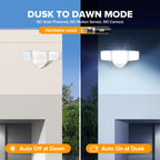 LUTEC 80W Dusk to Dawn Flood Lights Outdoor, 9000LM Super Bright LED Security Light with Photocell, IP65 Waterproof, 5000K Daylight, Hardwired 4 Heads Floodlight for Garage, Yard -2 Pack (White)
