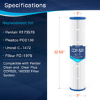 Grefilt 4-Pack CCP520 Pool Filter Cartridges, Compatible with Pentair Clean & Clear Plus 520, Replaces Pentair R173578, Pleatco PCC130, 520 sq.ft