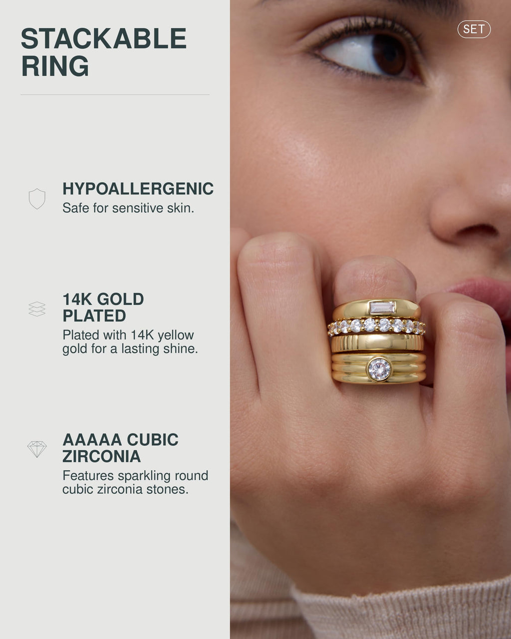 PAVOI 14K Yellow Gold Plated Stackable Rings for Women, Yellow Gold