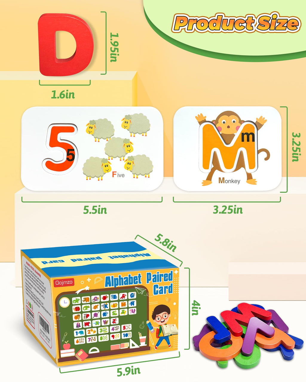 Gojmzo Alphabet Flash Cards, ABC Learning Toys for Kids 3-5, Wooden Letters Number Blocks Sight Words Matching Game, Toddler Preschool Learning Activities, Montessori Educational Toys for 3+ Year Old