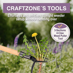 CRAFTZONE Weed Puller Stand Up Weed Puller Tool with Wooden Long Handle Foot Platform Design 4-Claw Steel Head & Removable 3-Section Pole Garden Tools-Easily Remove Weeds Without Bending or Kneeling