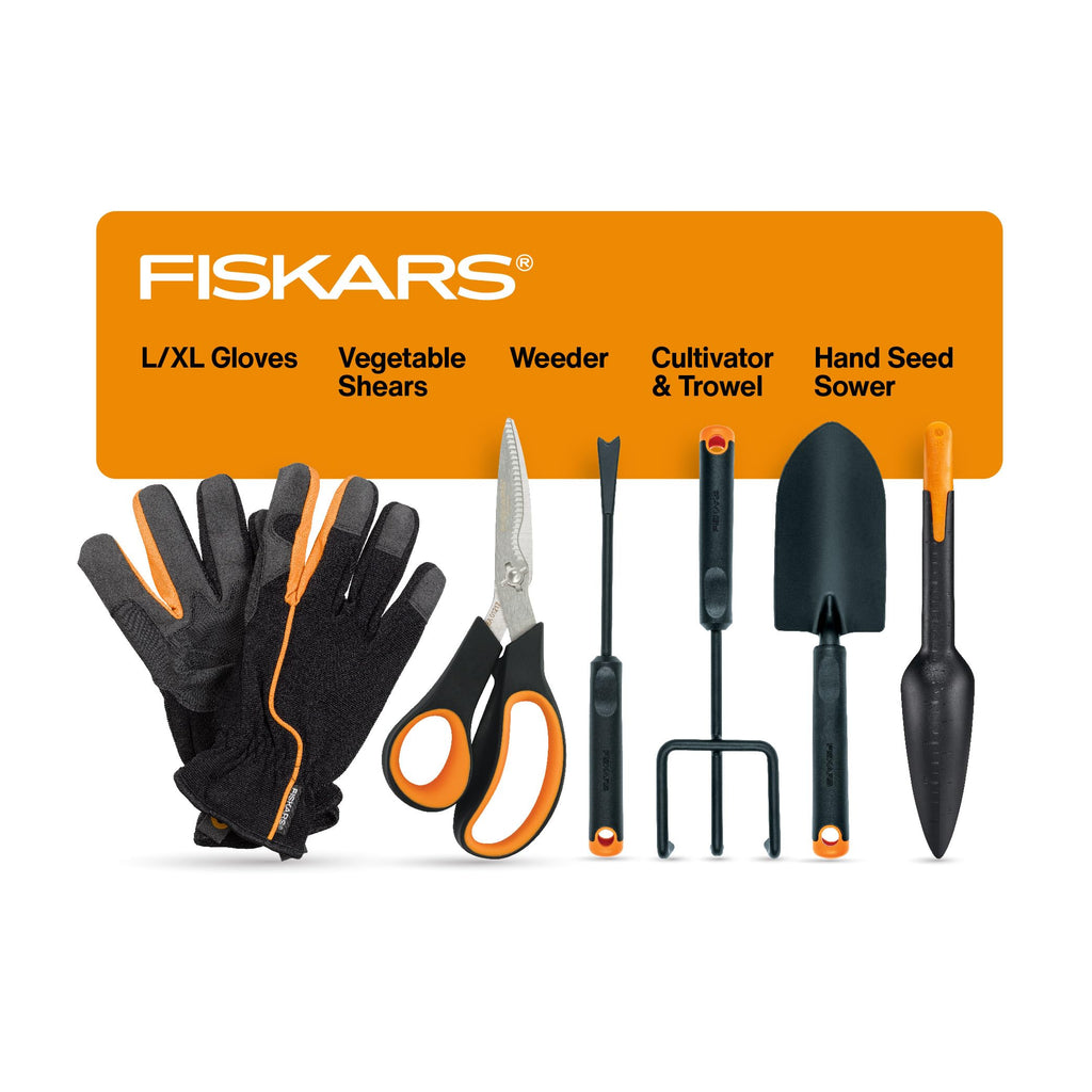 Fiskars 6-Piece Vegetable Gardening Essentials Tool Set w/Garden Shears