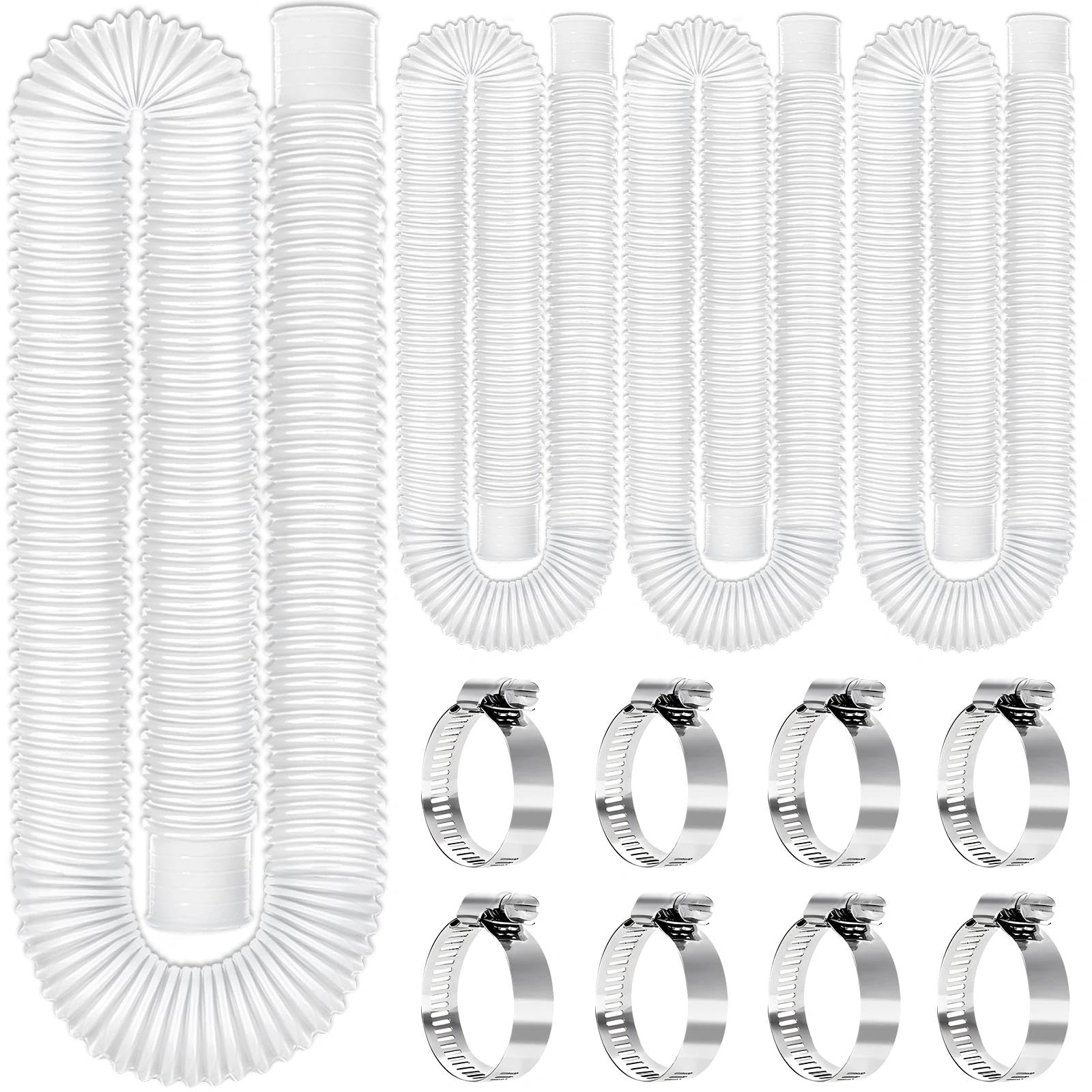 Btanadi Replacement 1.25"×59" Pool Hoses for Above Ground Pools, Above Ground Pool Hoses for Filter Pumps, 4 Pack with 8 Metal Clamps (White)