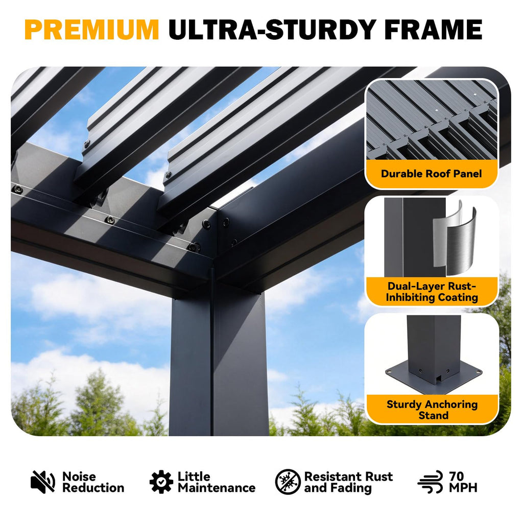 MELLCOM 10x12 Louvered Pergola Adjustable Roof Weatherproof